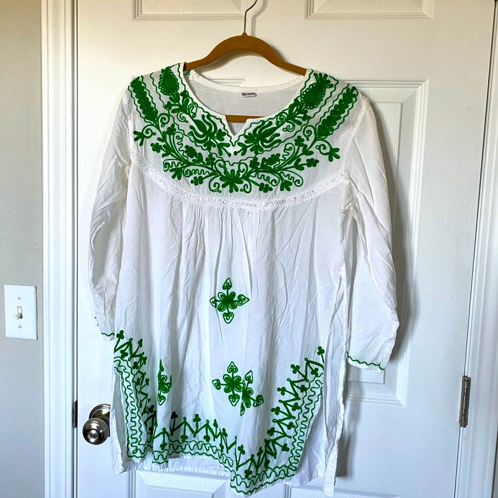 Cool Summer top, 100%cotton , hand embroidered.